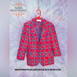 Women’s Pendleton Woolen Mills Red Tartan Plaid Wool Jacket Blazer Size 10